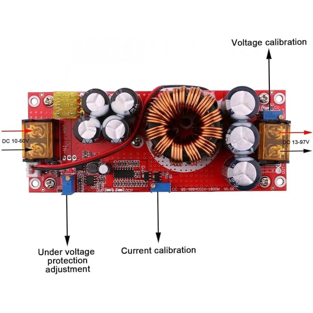 1500W DC-DC 12-48V to, 24-72V Boost Step Up, Converter For Car, Laptop Solar Battery