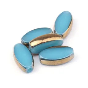 18mm Aqua with Gold Edge Oval Pressed Glass Bead (5 Pieces)