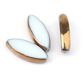 30mm White with Gold Edge Oval Pressed Glass Bead (3 Pieces)