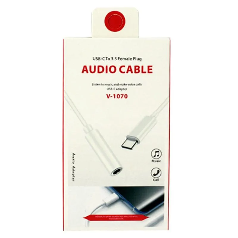 3.5mm VD USB-C to Audio Headphone Adaptor Cable - White | 233325