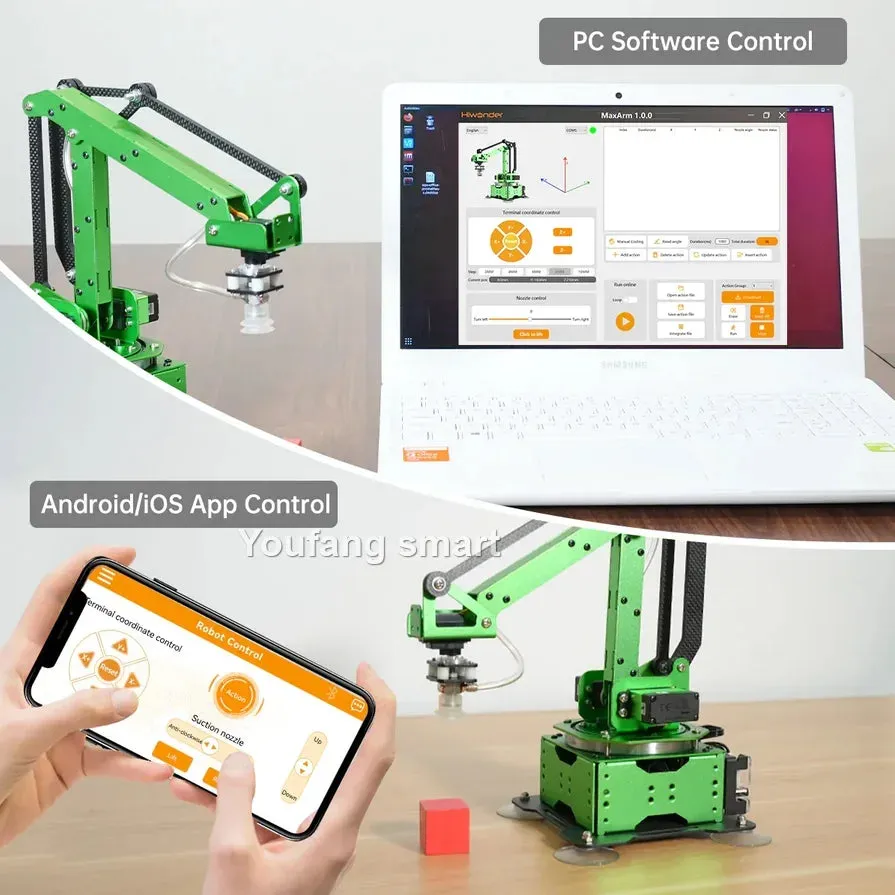 5 Axis Robot Arm with Guide Rails Suction Cup RC Robotics Manipulator for Arduino and AI Python ESP32 Programmable Robot DIY Kit