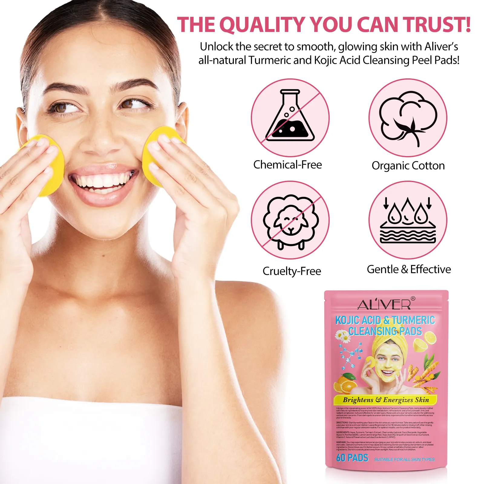 Aliver Kojic Acid Turmeric Cleansing Pads 60p