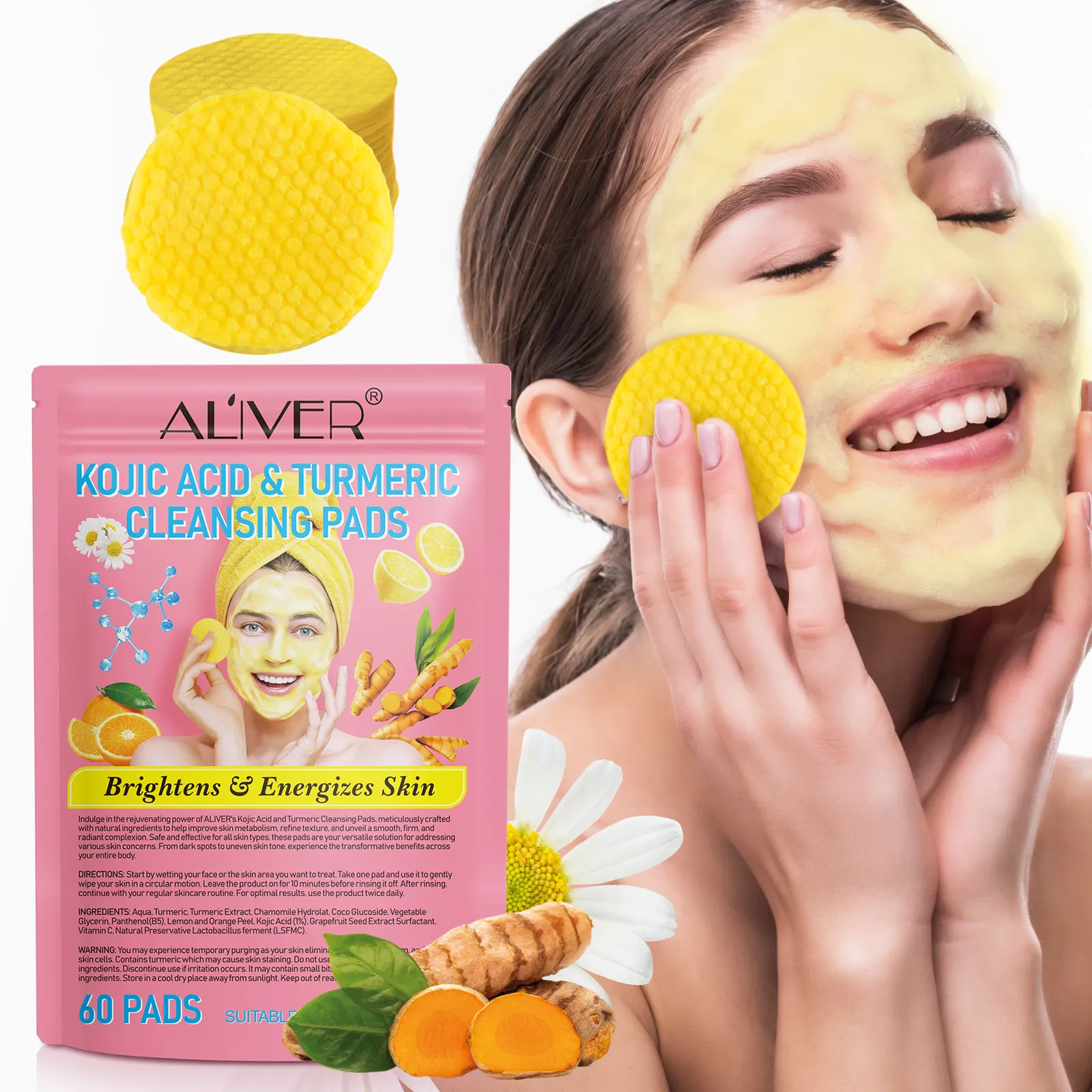 Aliver Kojic Acid Turmeric Cleansing Pads 60p