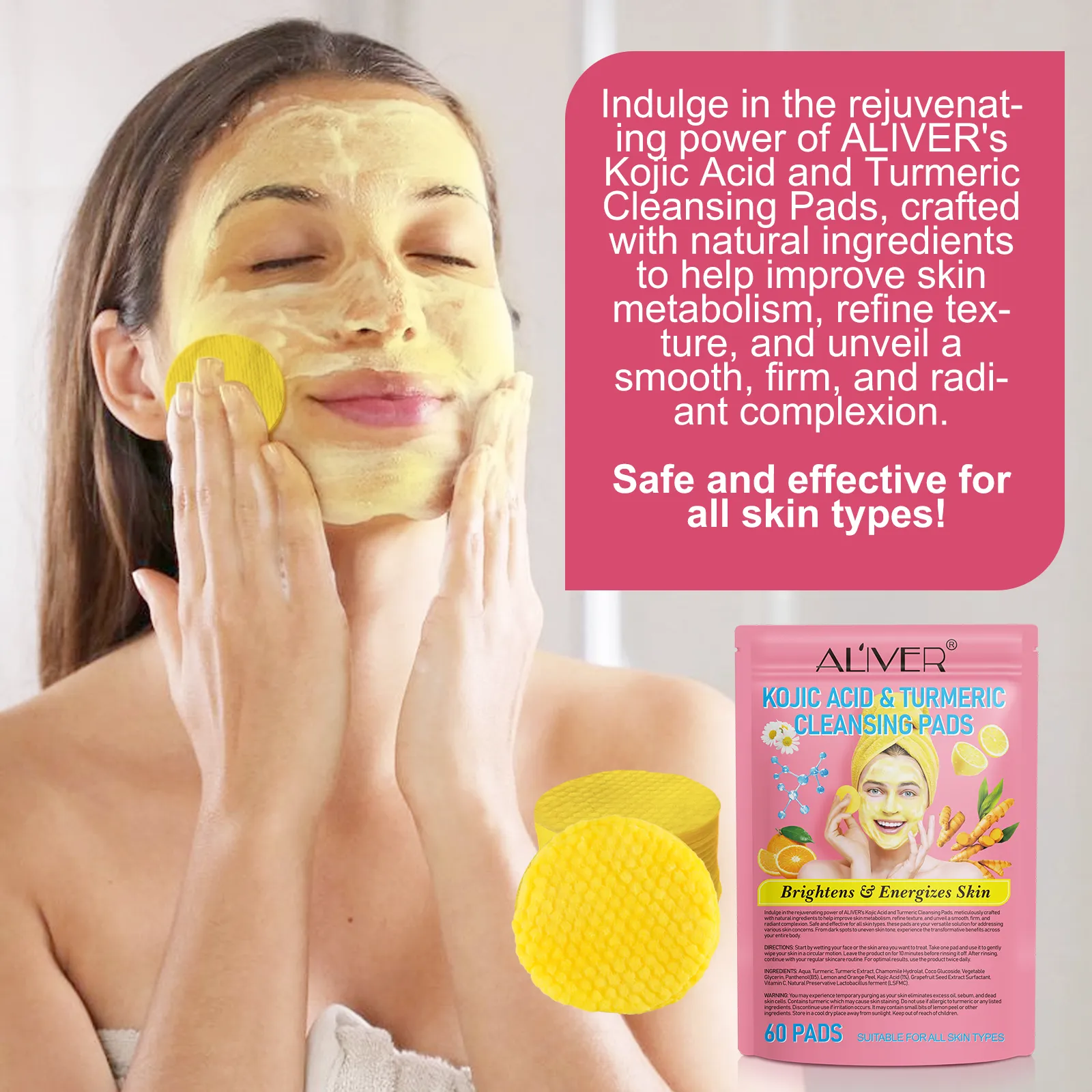 Aliver Kojic Acid Turmeric Cleansing Pads 60p