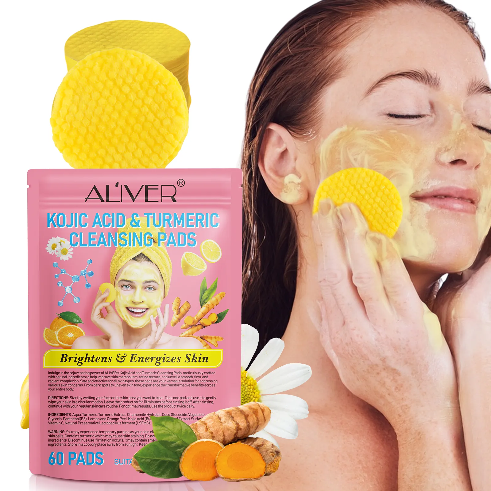 Aliver Kojic Acid Turmeric Cleansing Pads 60p
