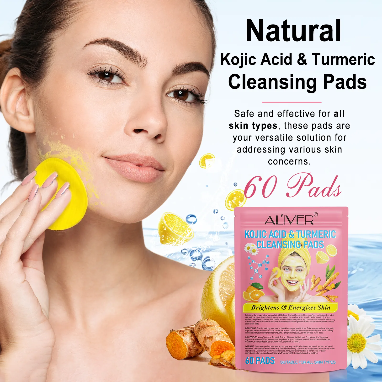 Aliver Kojic Acid Turmeric Cleansing Pads 60p