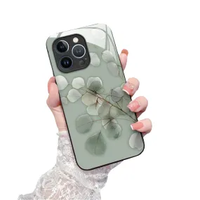 Anymob iPhone Green Tempered Glass Simple Leaf Phone Case Shockproof Soft Side Cover