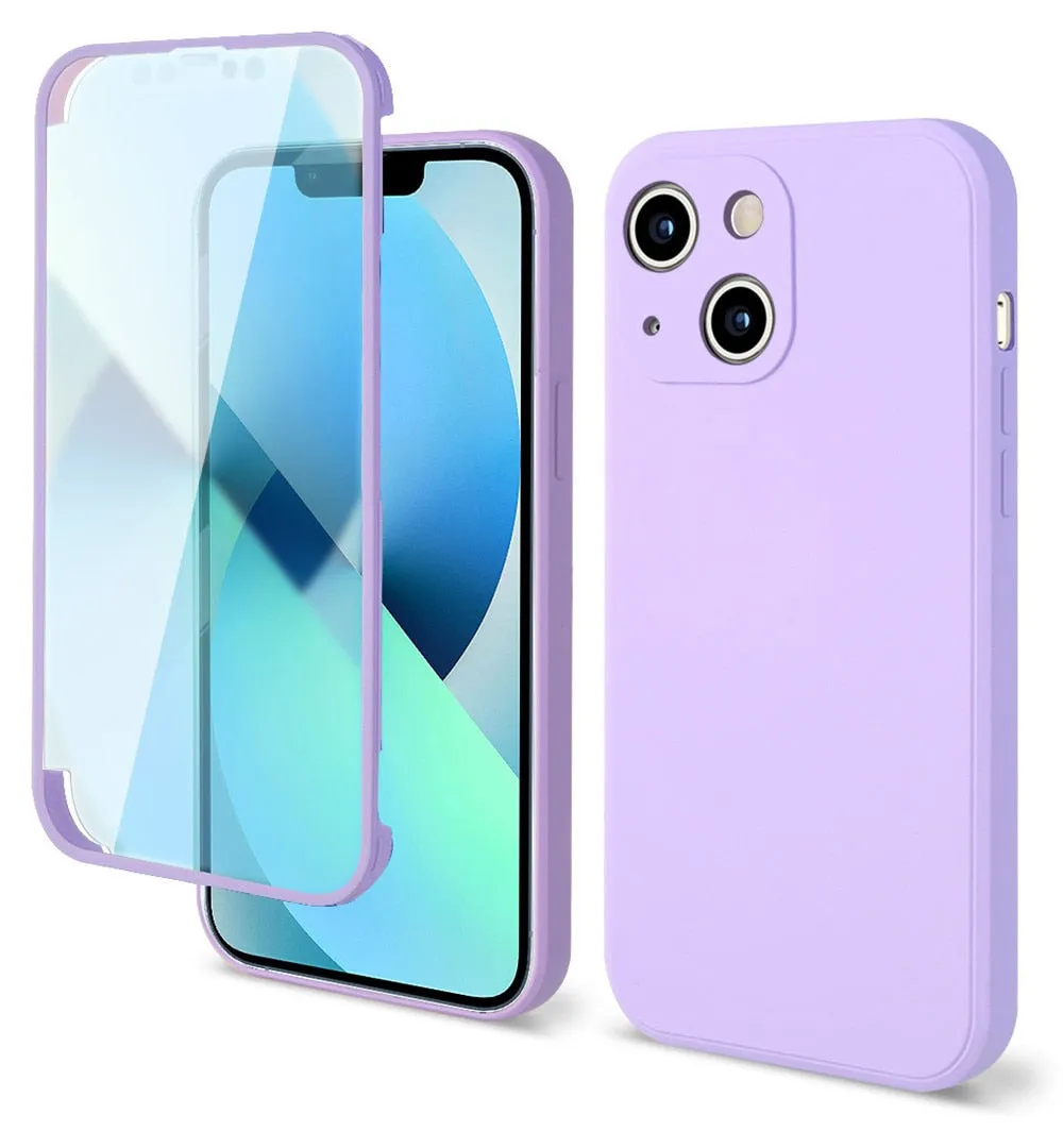 Anymob iPhone Purple Silicon Transparent Tempered Glass Shockproof Phone Case Soft Cover