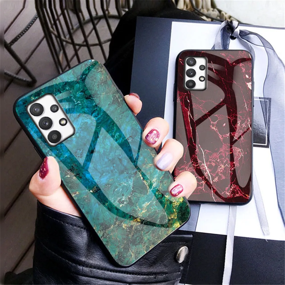 Anymob Samsung Black And Red Crack Marble Pattern Case Shockproof Glass Phone Cover