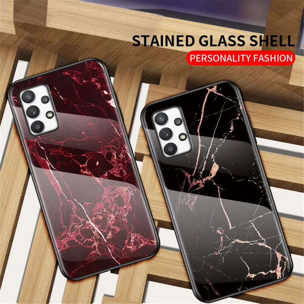 Anymob Samsung Black And Red Crack Marble Pattern Case Shockproof Glass Phone Cover