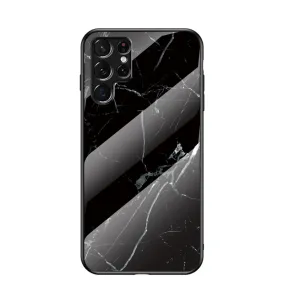 Anymob Samsung Black Marble Pattern Case Shockproof Glass Phone Cover