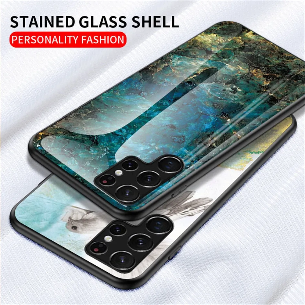 Anymob Samsung Blue Green Marble Pattern Case Shockproof Glass Phone Cover