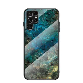 Anymob Samsung Blue Green Marble Pattern Case Shockproof Glass Phone Cover