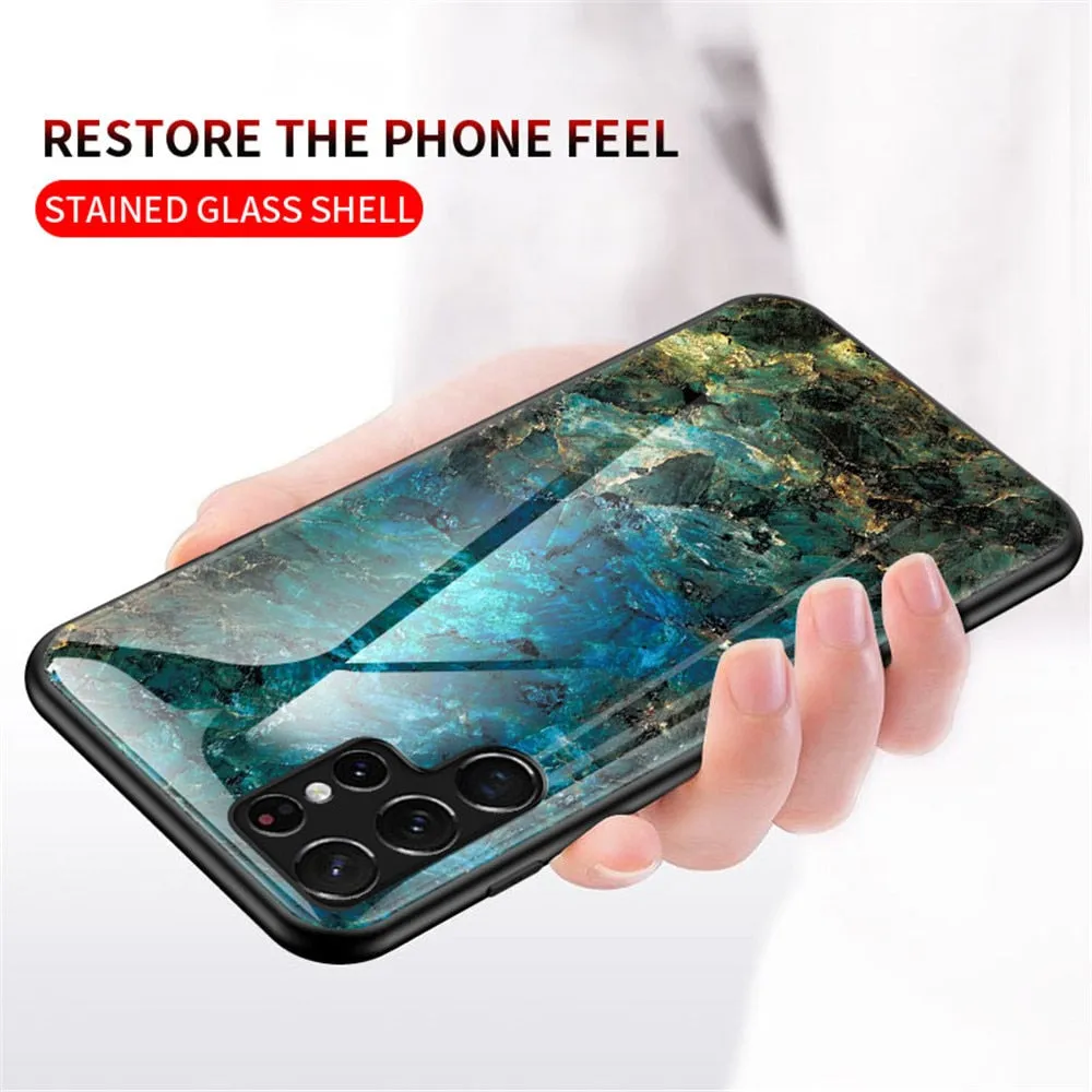 Anymob Samsung Blue Green Marble Pattern Case Shockproof Glass Phone Cover