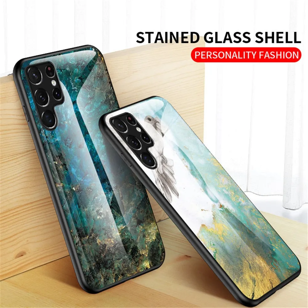 Anymob Samsung Maroon Marble Pattern Case Shockproof Glass Phone Cover