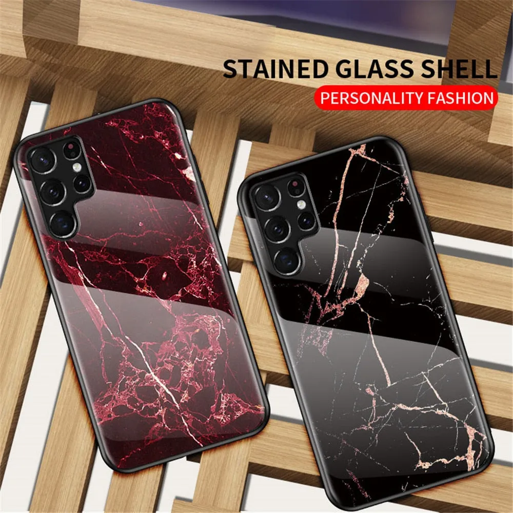 Anymob Samsung Maroon Marble Pattern Case Shockproof Glass Phone Cover