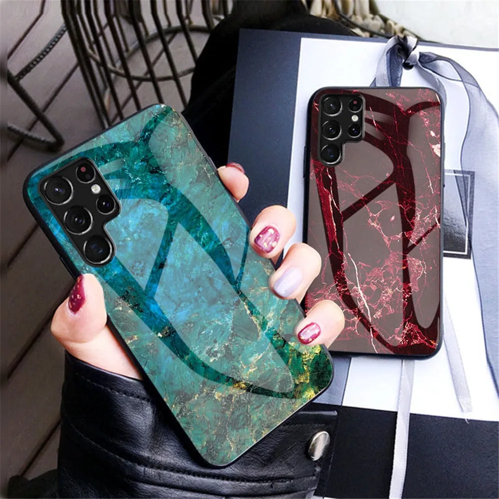 Anymob Samsung Maroon Marble Pattern Case Shockproof Glass Phone Cover