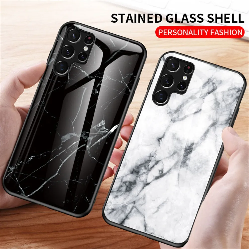 Anymob Samsung Maroon Marble Pattern Case Shockproof Glass Phone Cover