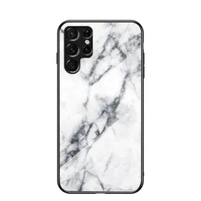 Anymob Samsung White Marble Pattern Case Shockproof Glass Phone Cover