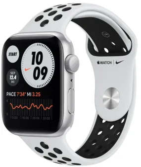 Apple Watch Nike SE 44mm (GPS)  Silver Aluminum Case with Silver Sport Band  (MKQ73LL/A)
