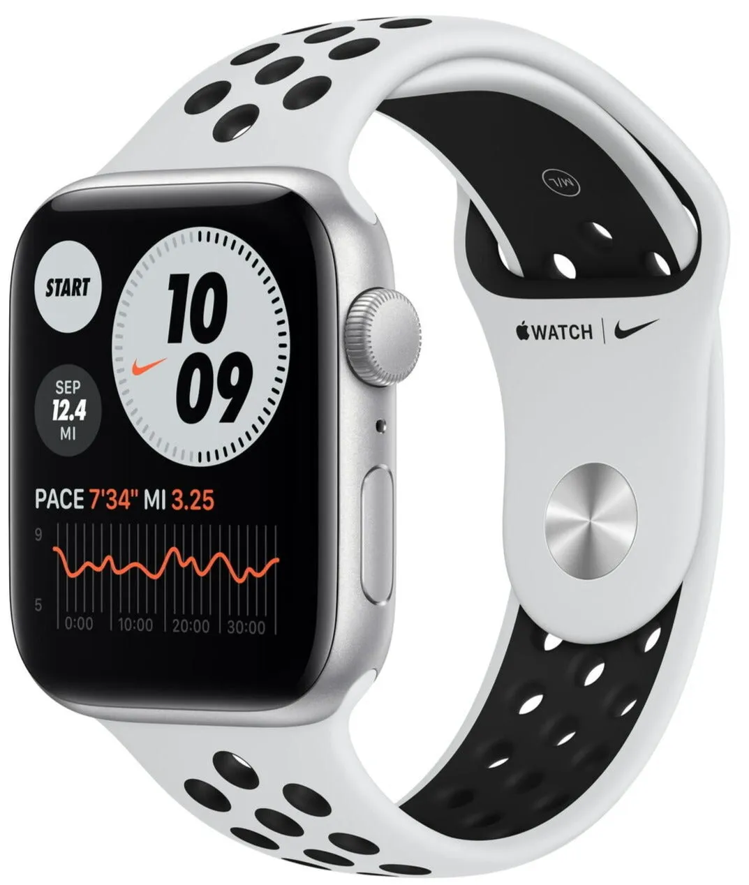 Apple Watch Nike SE 44mm (GPS)  Silver Aluminum Case with Silver Sport Band  (MKQ73LL/A)