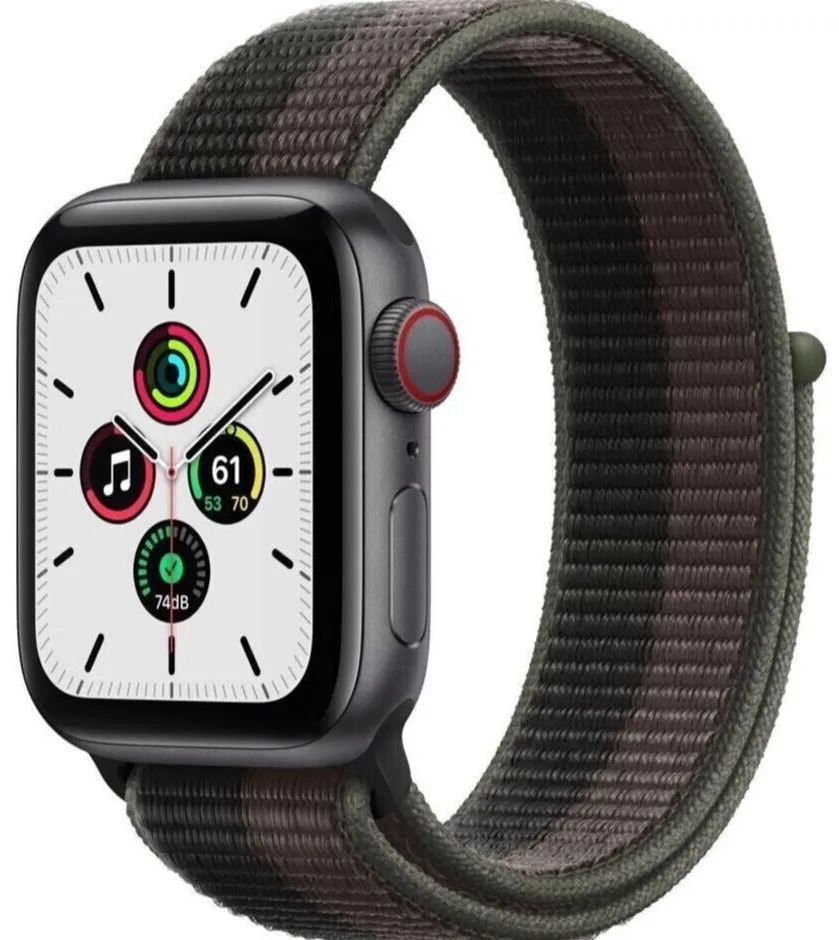 Apple Watch SE 40 mm (GPS CELLULAR) Space Grey Aluminium  Case With Tornado Sport Loop Band (MKQR3LL/A )
