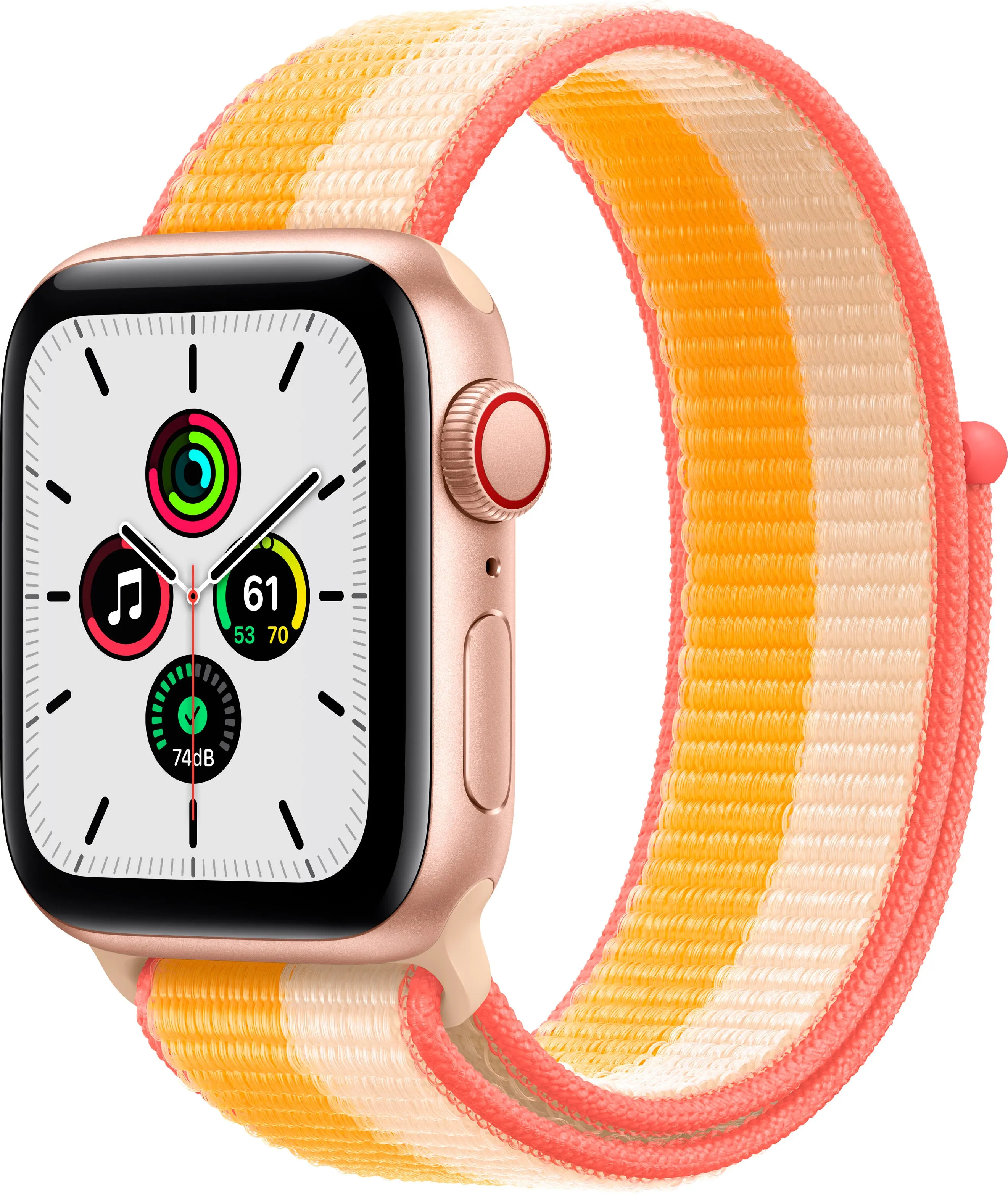 Apple Watch SE 40mm (GPS CELLULAR) Gold Aluminum Case with Maize/White Sport Loop (MKQP3LL/A)