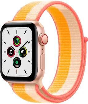 Apple Watch SE 40mm (GPS CELLULAR) Gold Aluminum Case with Maize/White Sport Loop (MKQP3LL/A)