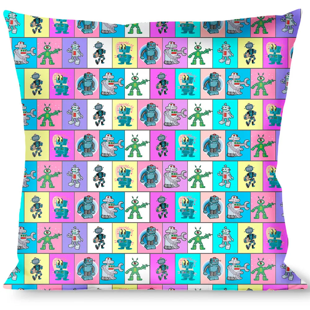 Buckle-Down Throw Pillow - Robots Pastel Blocks