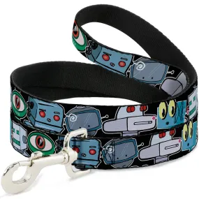 Dog Leash - Robots CLOSE-UP Black
