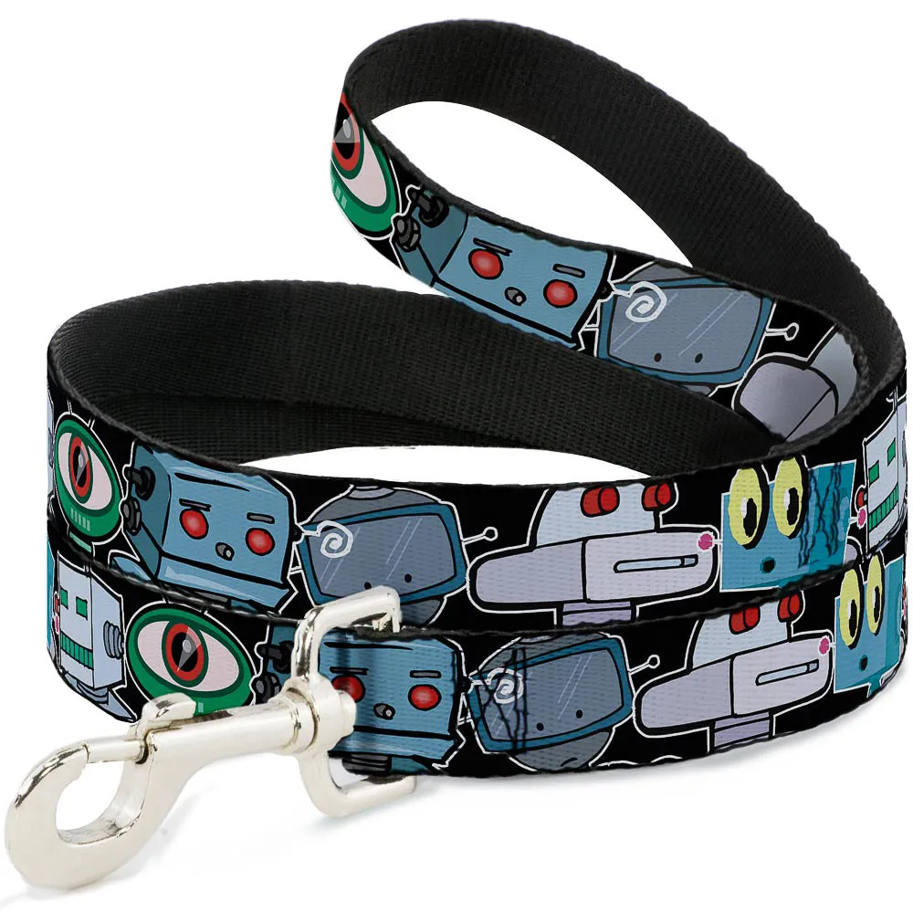 Dog Leash - Robots CLOSE-UP Black
