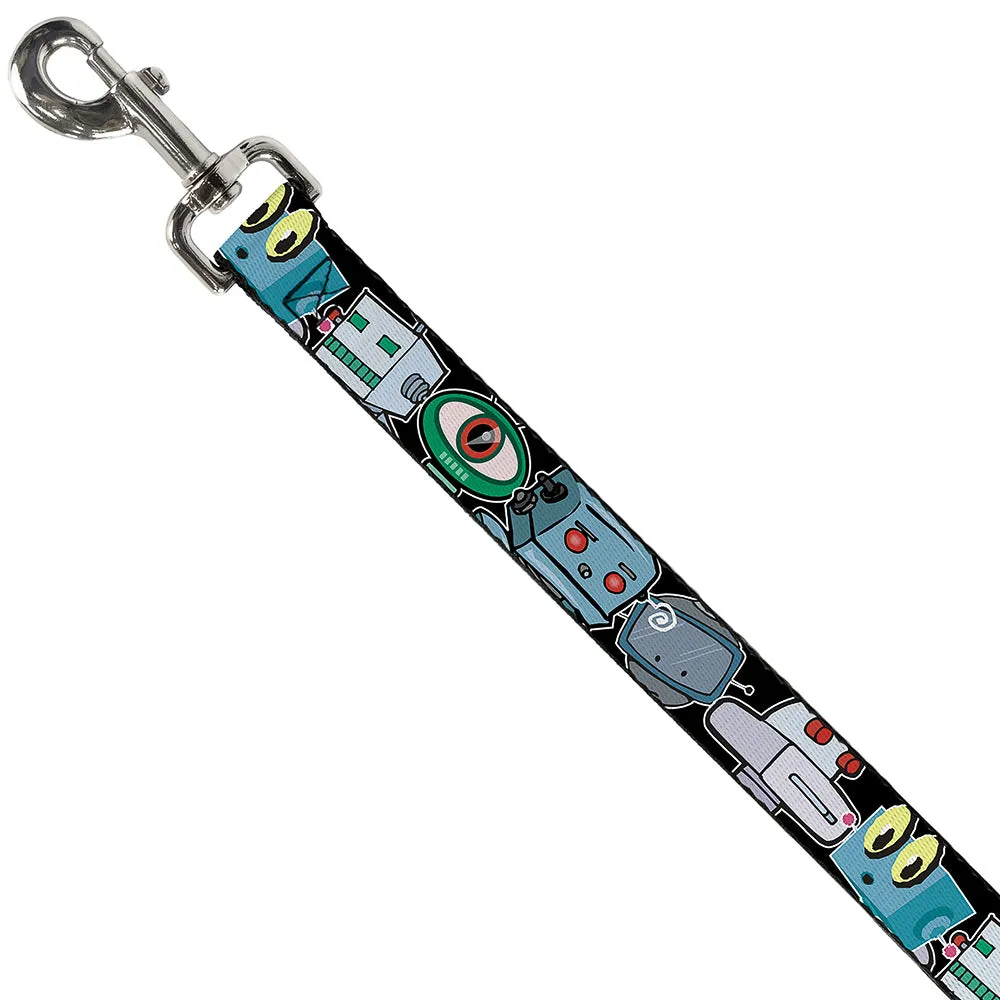 Dog Leash - Robots CLOSE-UP Black