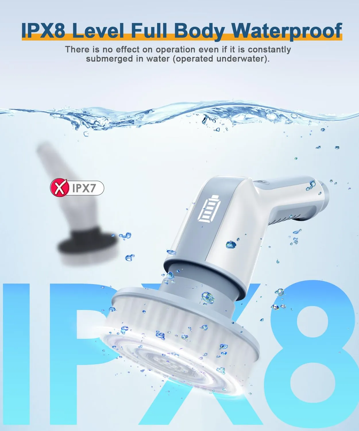 Electric Spin Scrubber, 2024 Upgraded IPX8 Cordless Cleaning Brush with 9 Replaceable Brush Heads, Detachable as Short Handle, Shower Cleaning Scrubber for Bathroom Tub (Gray)