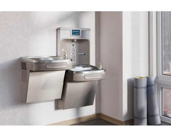 Elkay LZSTL8WSLP | Wall-mount Enhanced EZH2o Bi-level Bottle Filling Station | Filtered, Refrigerated, EZ-style fountain, Granite Gray