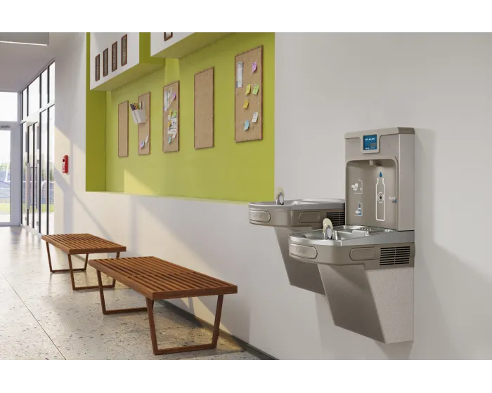 Elkay LZSTL8WSLP | Wall-mount Enhanced EZH2o Bi-level Bottle Filling Station | Filtered, Refrigerated, EZ-style fountain, Granite Gray