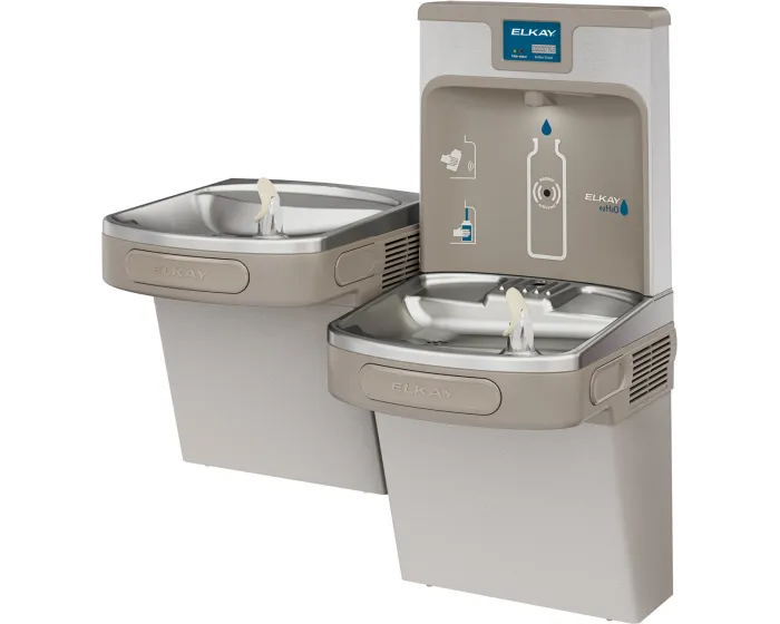 Elkay LZSTL8WSLP | Wall-mount Enhanced EZH2o Bi-level Bottle Filling Station | Filtered, Refrigerated, EZ-style fountain, Granite Gray