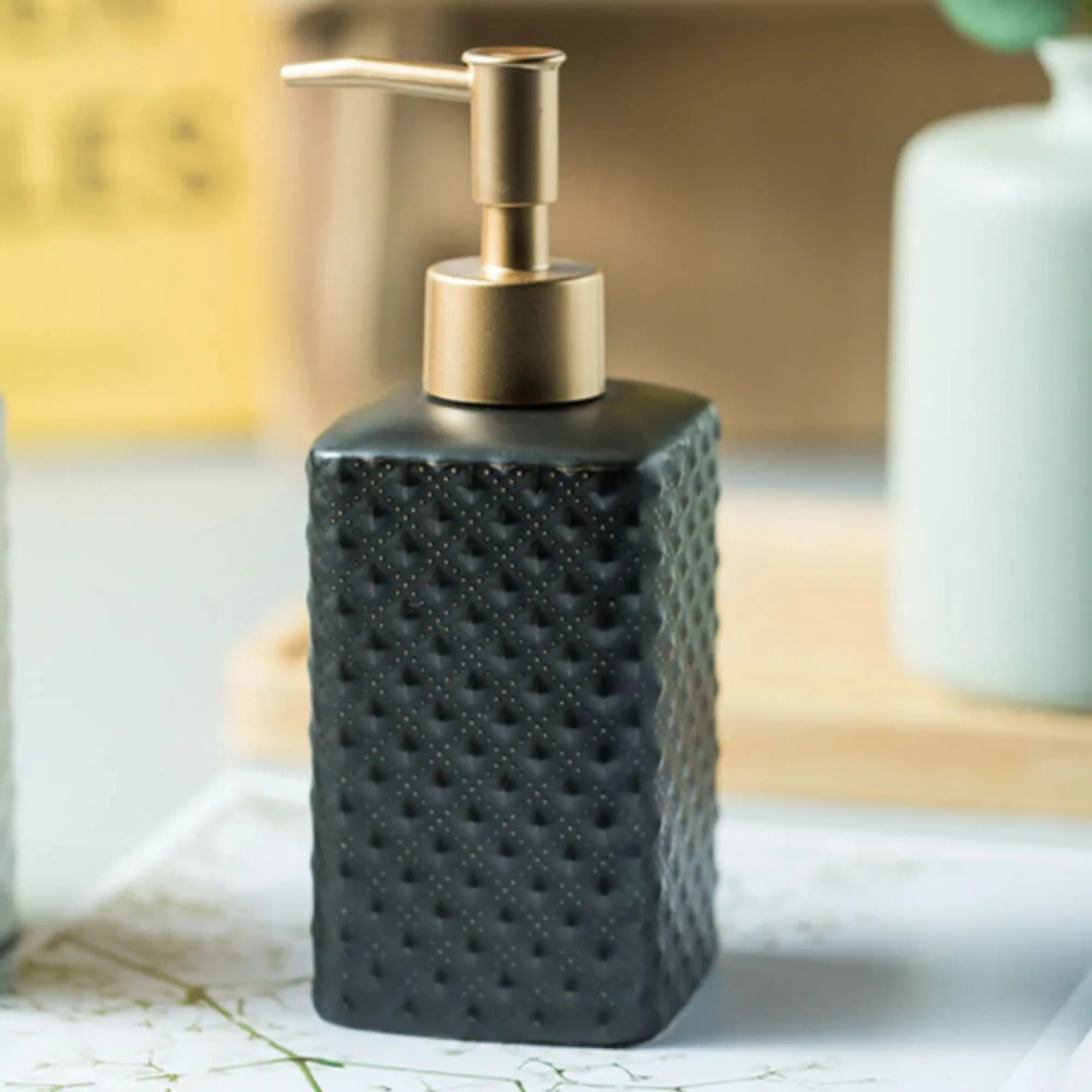 FabSeasons Black Ceramic Soap Dispenser, 350ML