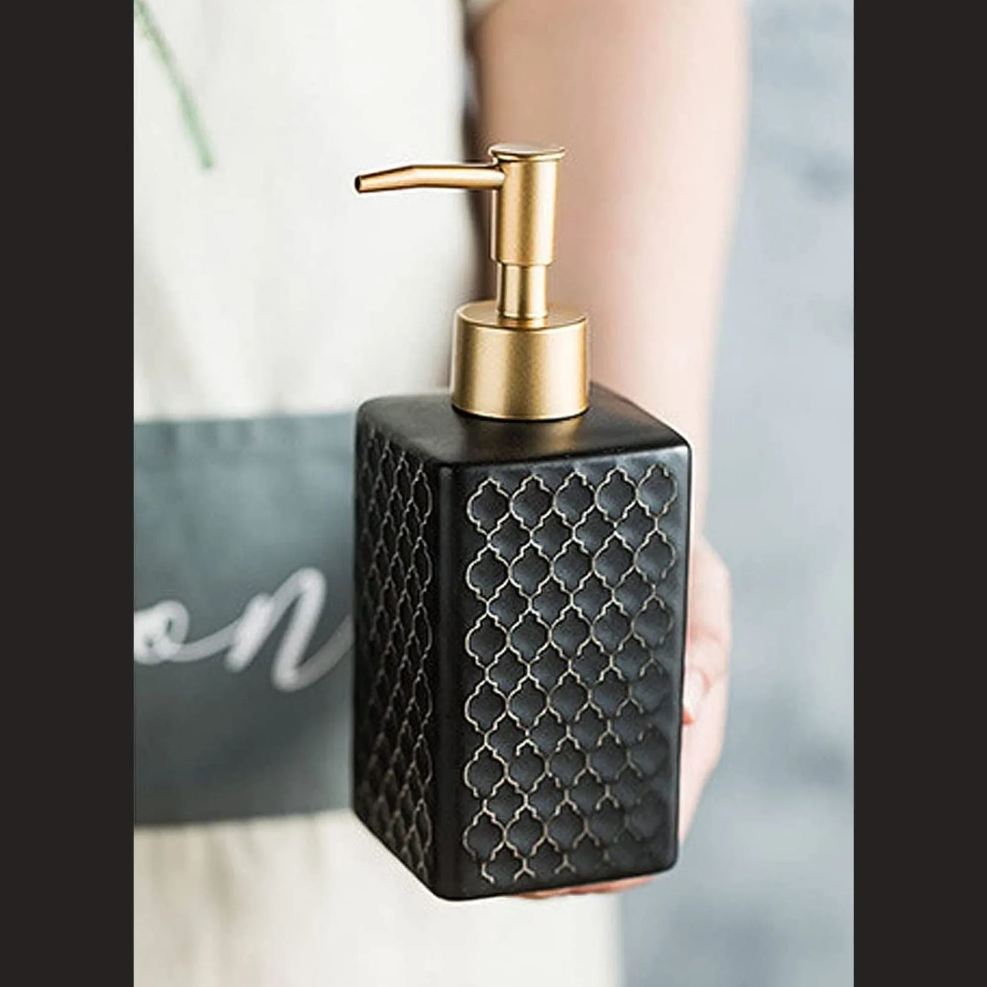 FabSeasons Black Ceramic Soap Dispenser, 360ML