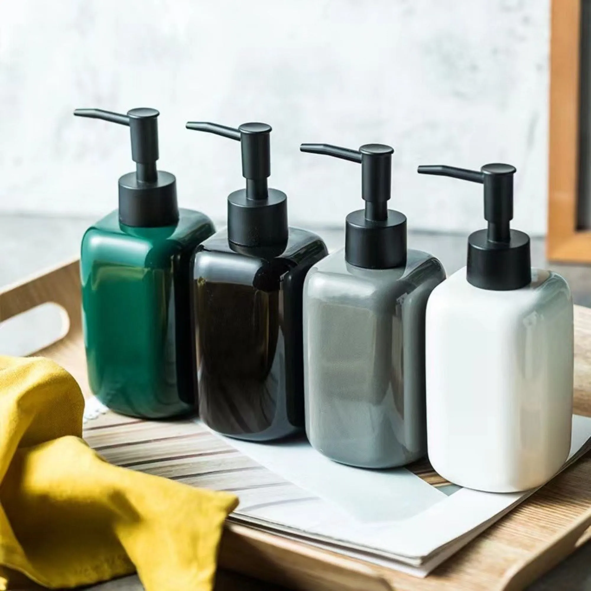 FabSeasons Glossy Green Solid Ceramic Soap Dispenser, 300 ML