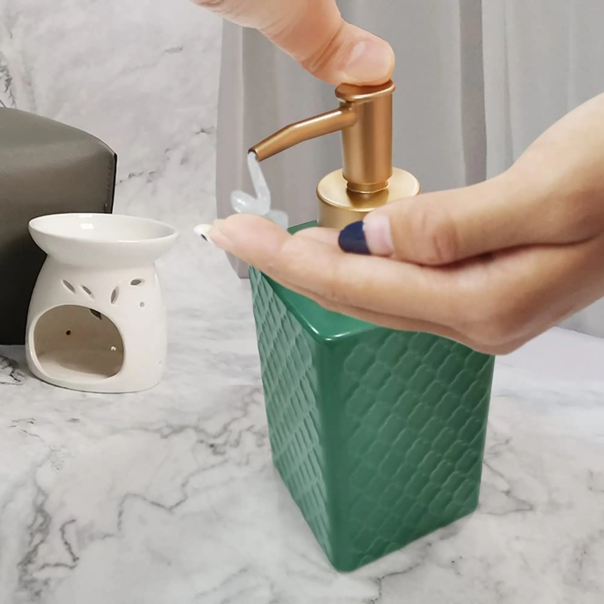 FabSeasons Green Ceramic Soap Dispenser, 360ML