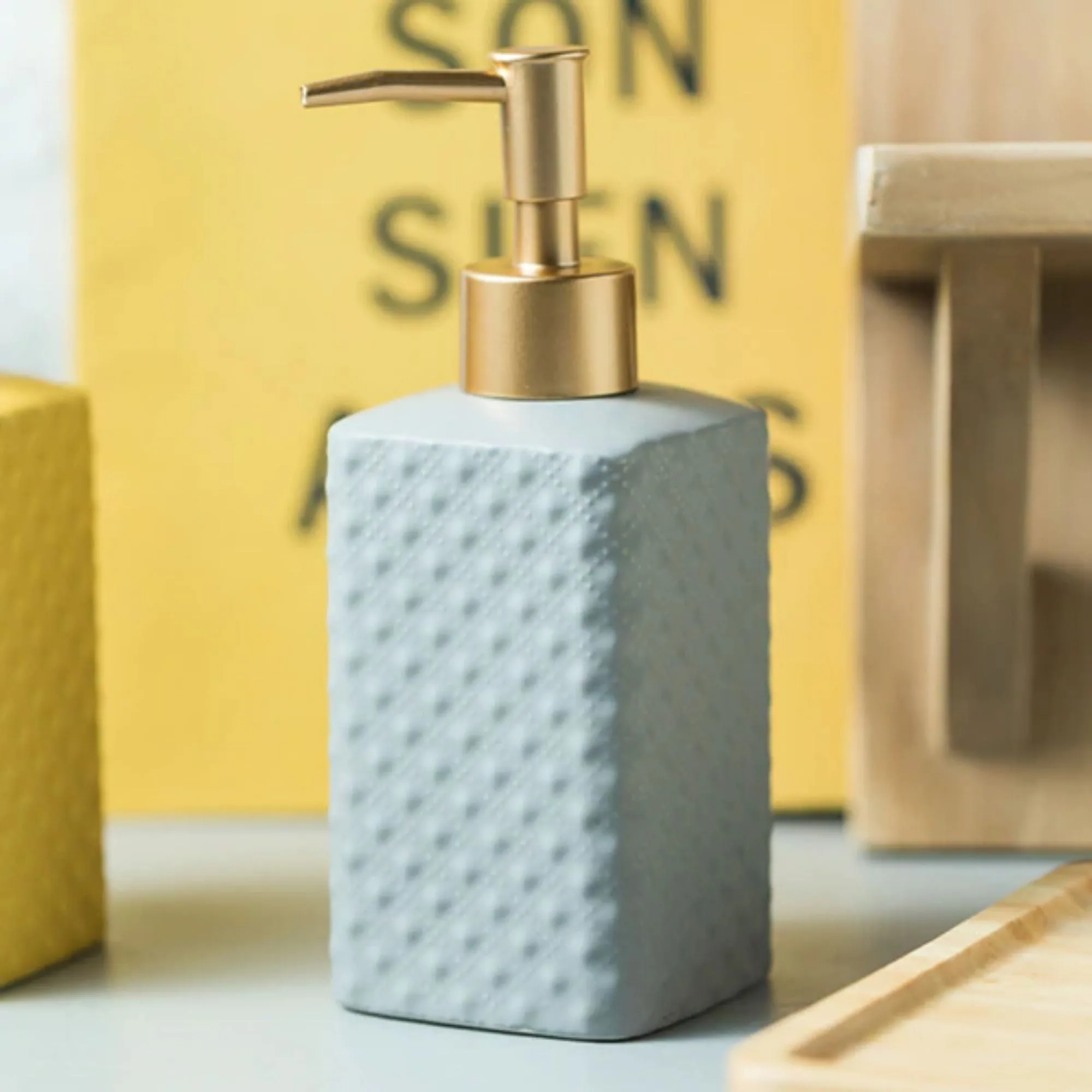 FabSeasons Grey Ceramic Soap Dispenser, 350ML