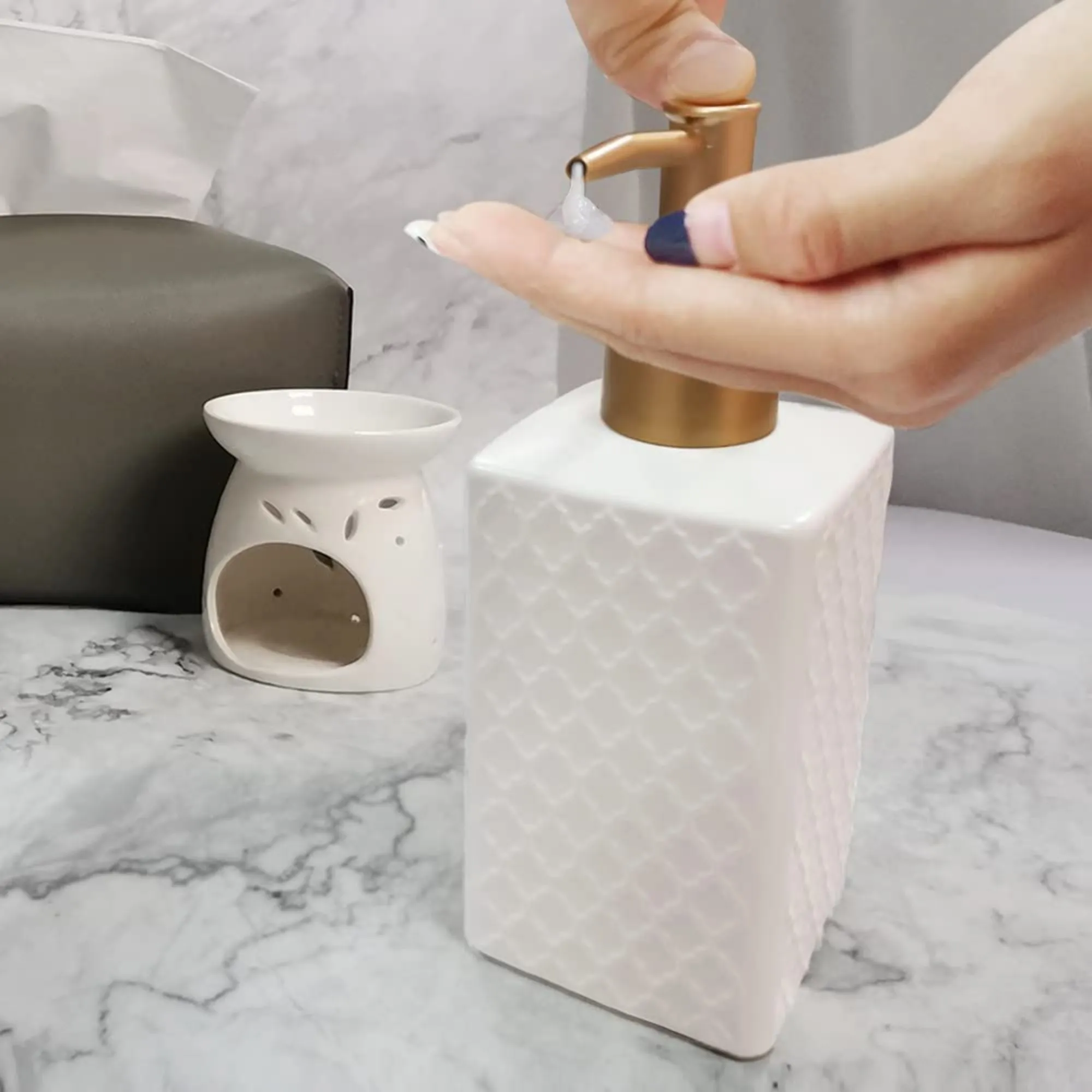 FabSeasons White Ceramic Soap Dispenser, 360ML