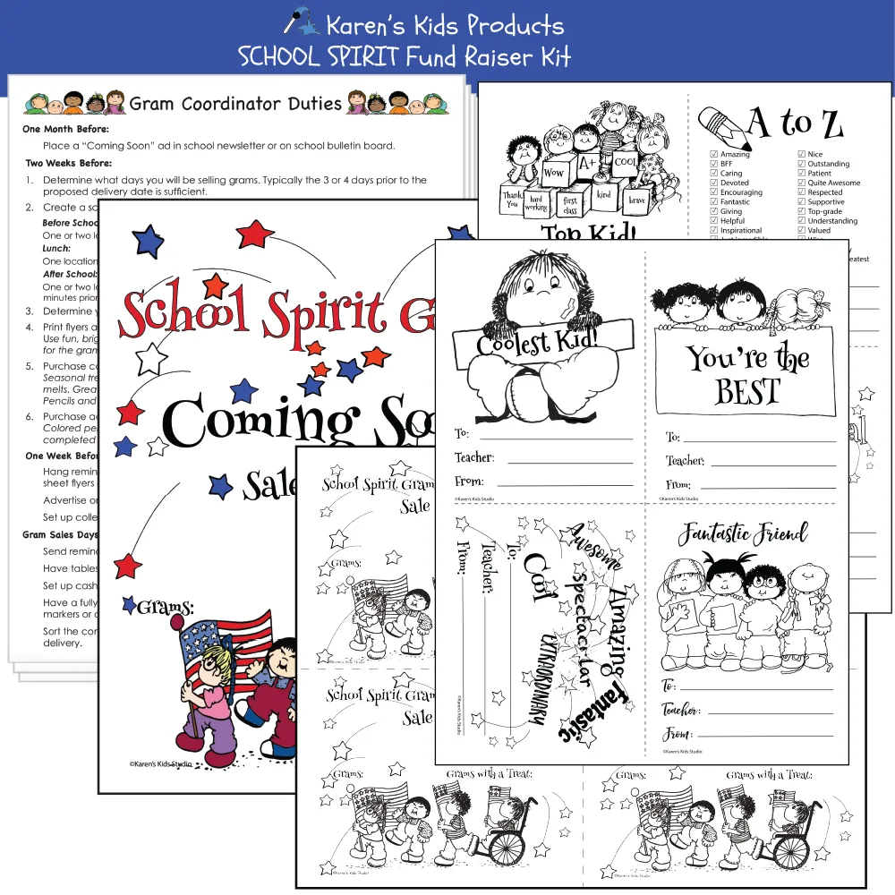 Fundraiser Kit SCHOOL SPIRIT GRAMS (Karen's Kids Editable Printables)