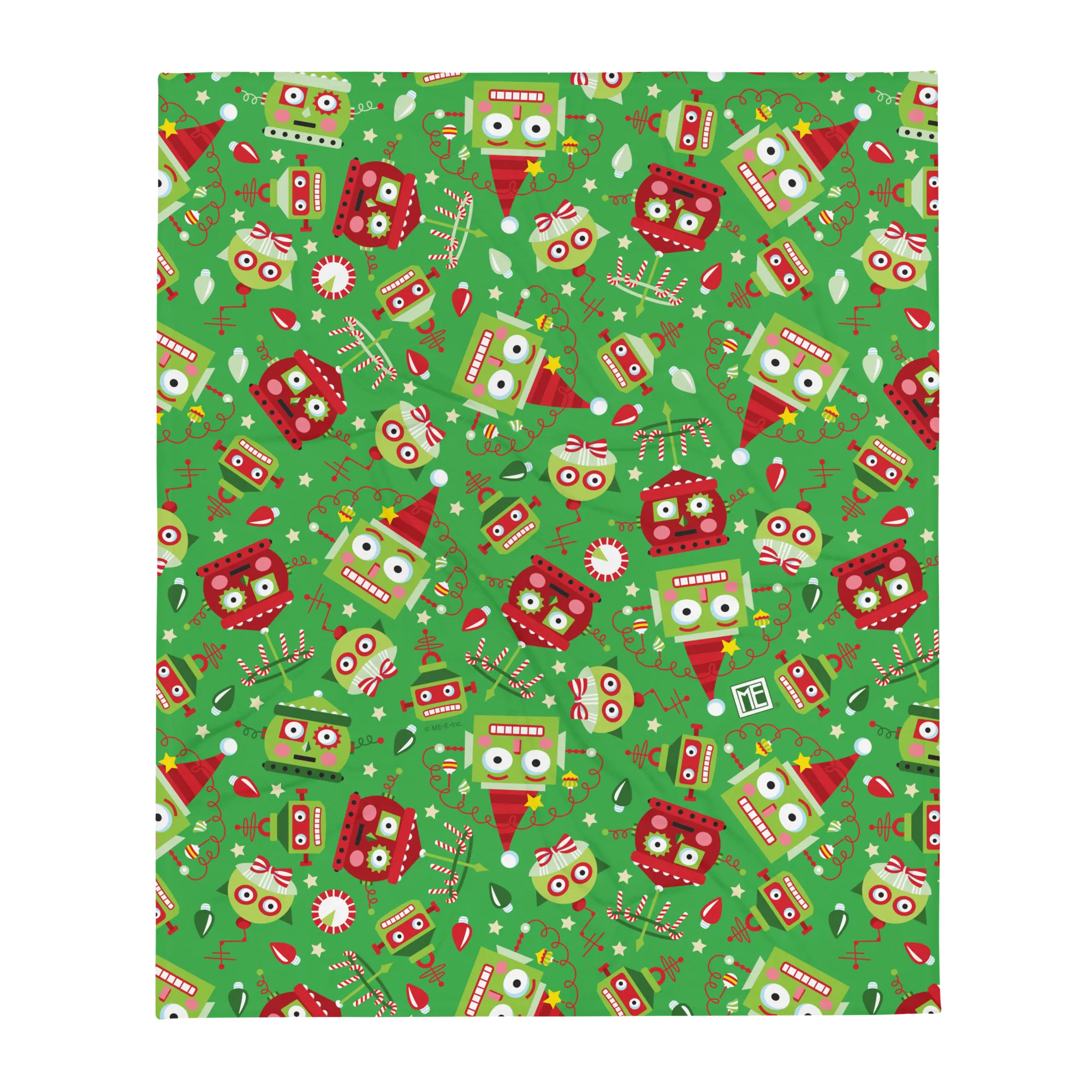 Green Holiday Robots Throw Blanket