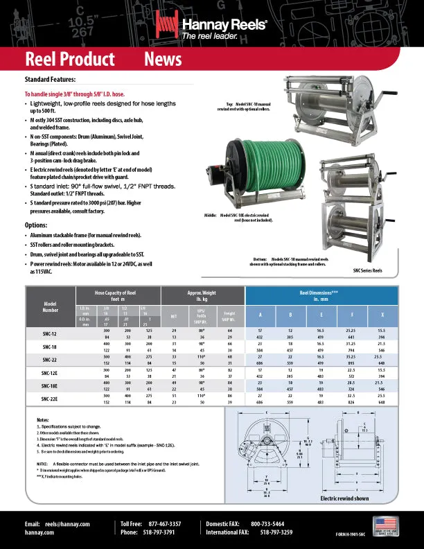 HANNAY HOSE REELS - SNC SERIES - NON-CORROSIVE