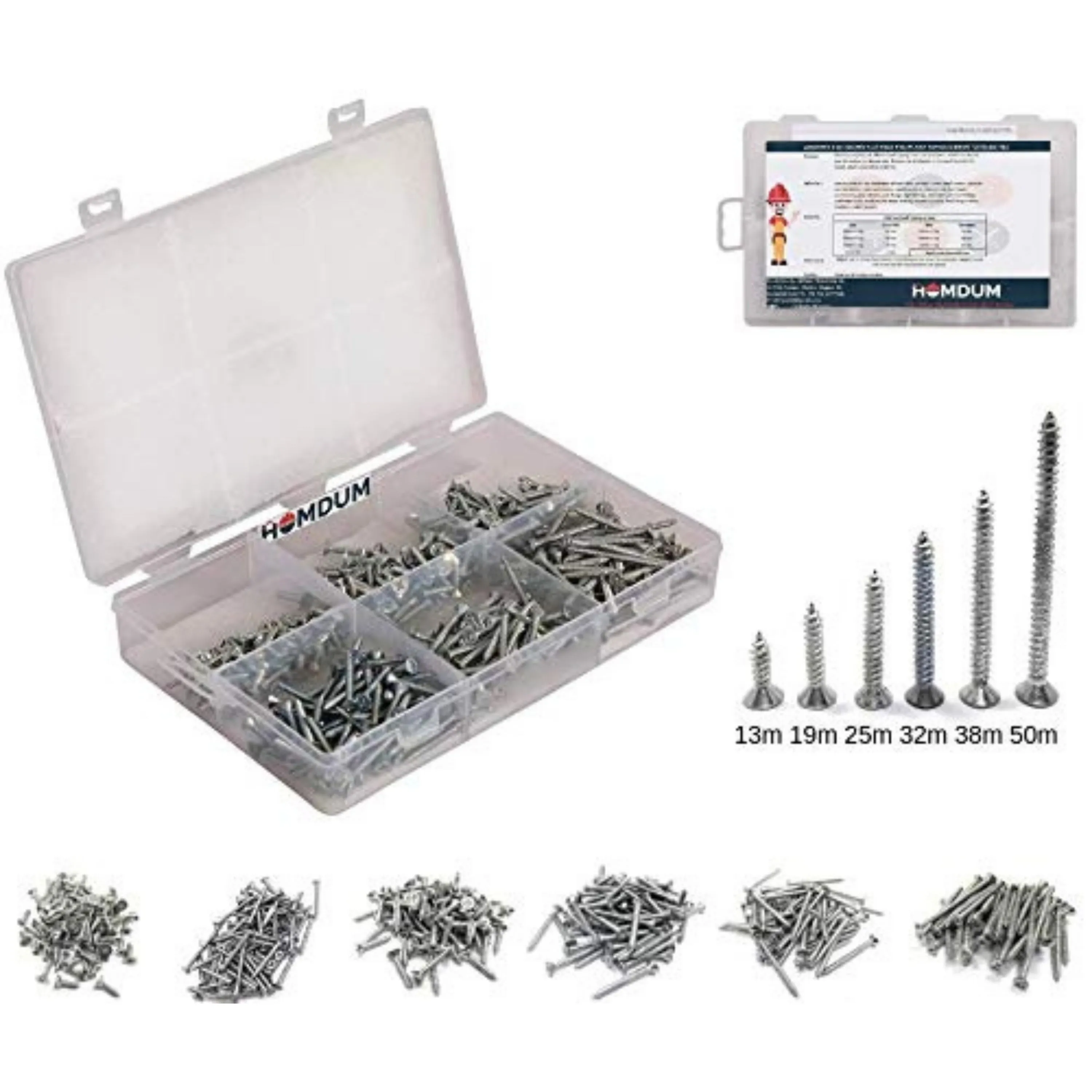 Homdum Assorted Zinc Coated Flat Head Philips Self Taping Screws CSTS1350-461