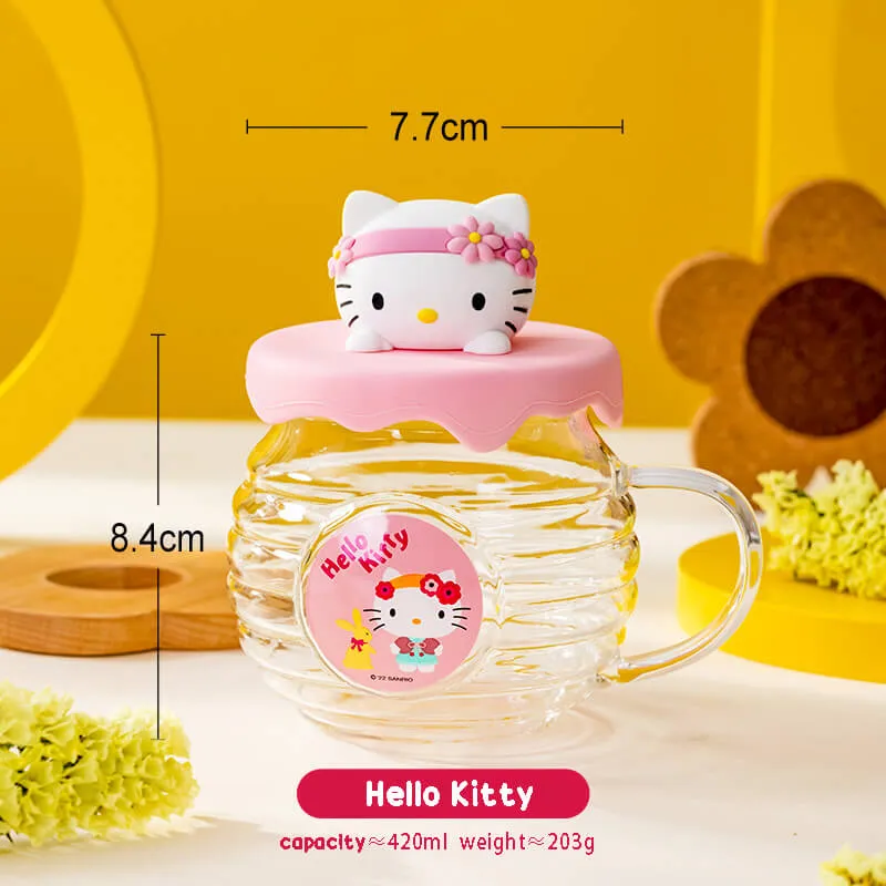 Honey Jar Design Glass Cup With Sanrio Character Lid 420ml