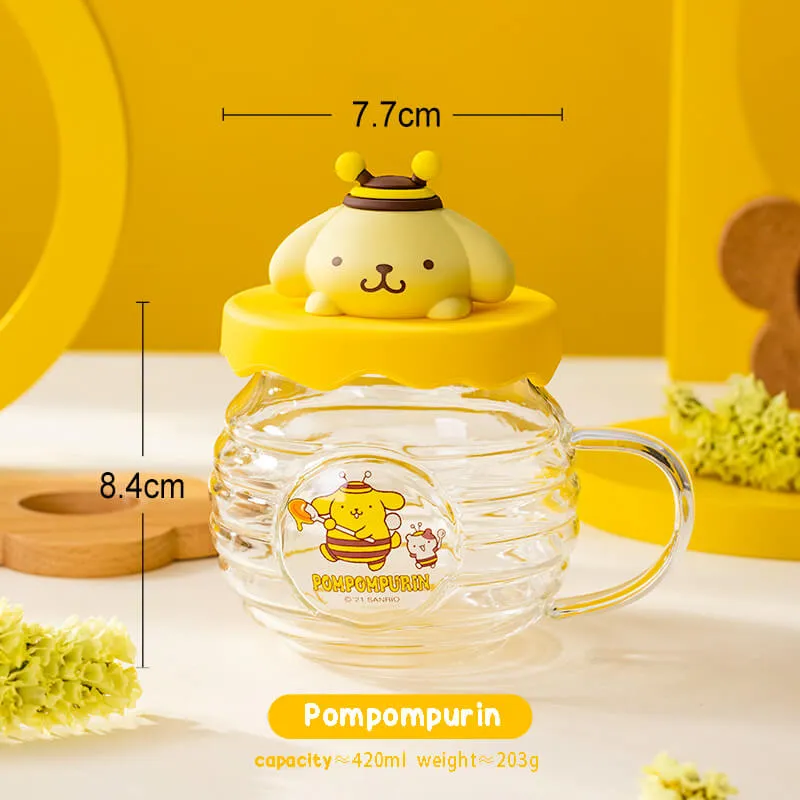 Honey Jar Design Glass Cup With Sanrio Character Lid 420ml