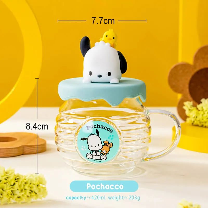 Honey Jar Design Glass Cup With Sanrio Character Lid 420ml