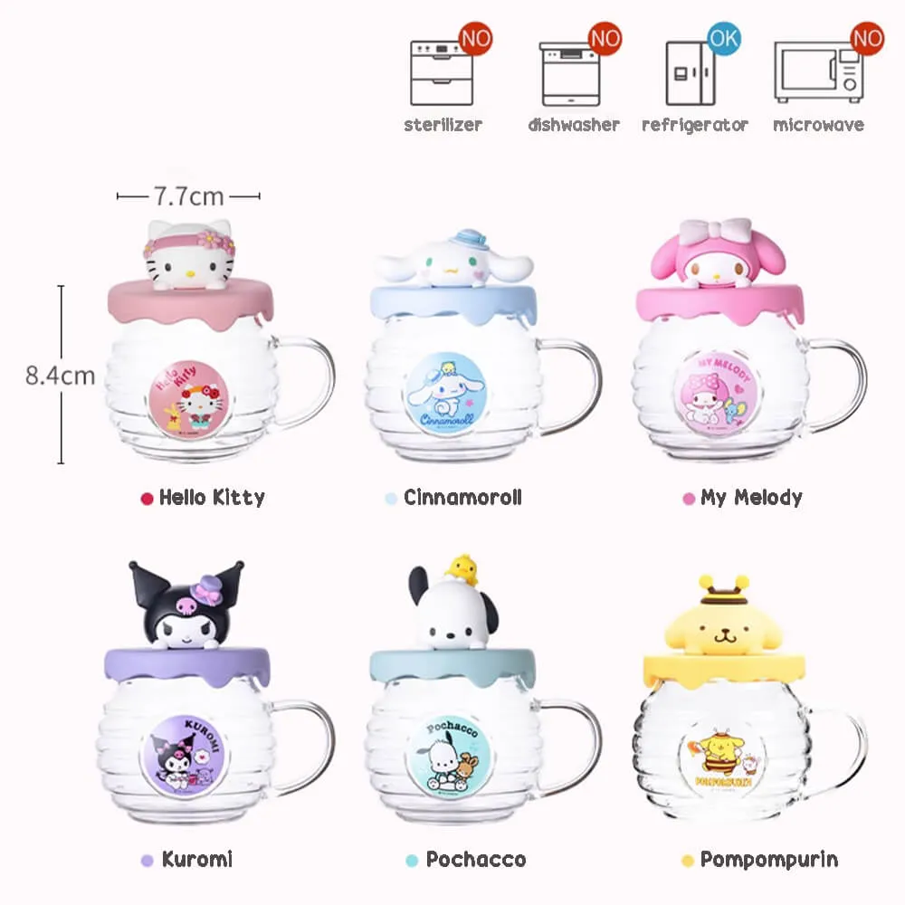 Honey Jar Design Glass Cup With Sanrio Character Lid 420ml